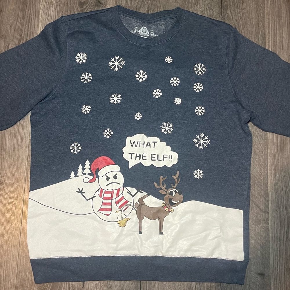 Christmas sweater “what the elf” sweatshirt size Large - ugly Christmas sweater